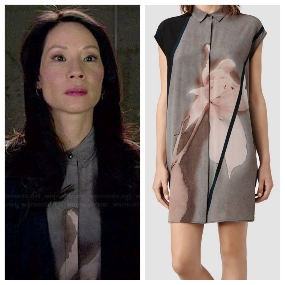 All Saints Giovia Disperse Gray Floral Shift Dress with Black Accents